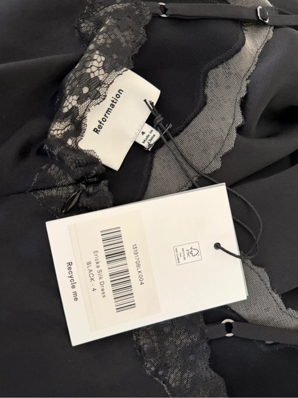 NEW NWT Reformation Ericka Silk Dress | Strappy Lace Black | Size 4 - Picture 12 of 14